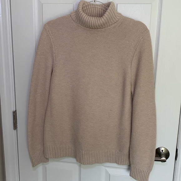 J crew oatmeal turtleneck sweater size large cotton/poly/ merino wool blend - Picture 1 of 8